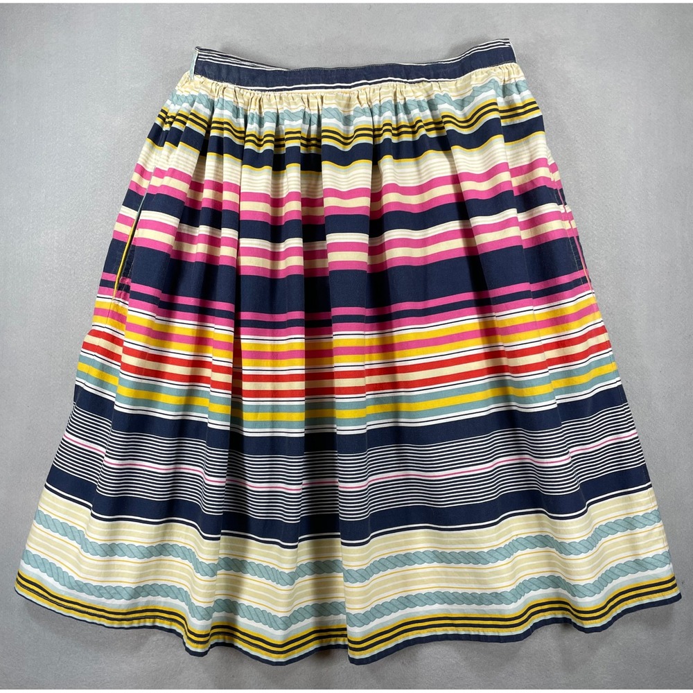 Yumi Womens Skirt Midi A-Line Multi-Color Striped Cotton US 10 Medium